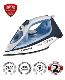 Утюг для одежды с отпаривателем  Polaris PIR 2483K 3m, белый/синий