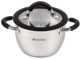 Кастрюля Daniks Орландо GS-01435-16CA нерж крышка стекло серебр 2 л индукц