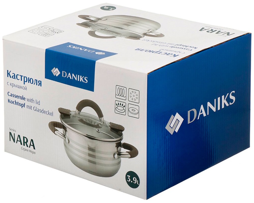 Кастрюля Daniks Нара GS-01413HY-20CA-2 нерж крышка стекло серебр 3.9 л индукц фото 7