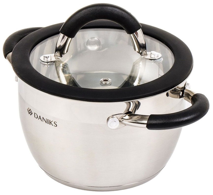 Кастрюля Daniks Орландо GS-01435-16CA нерж крышка стекло серебр 2 л индукц фото 2