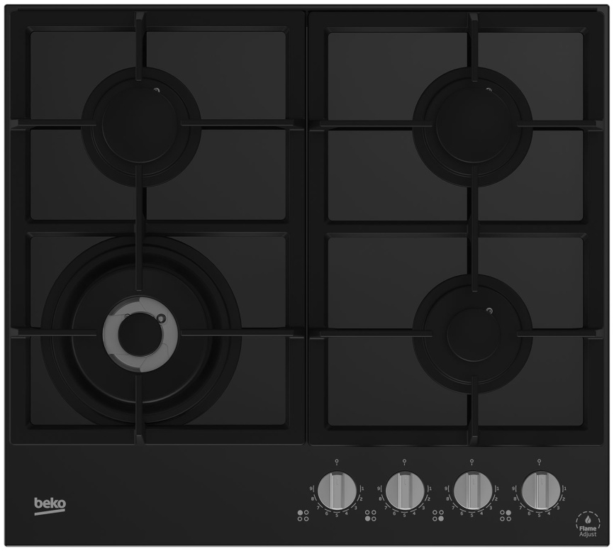 Газовая варочная панель Beko HILW64325SB 58 см, 4 конфорки электроподжиг газконтроль, черный фото 1