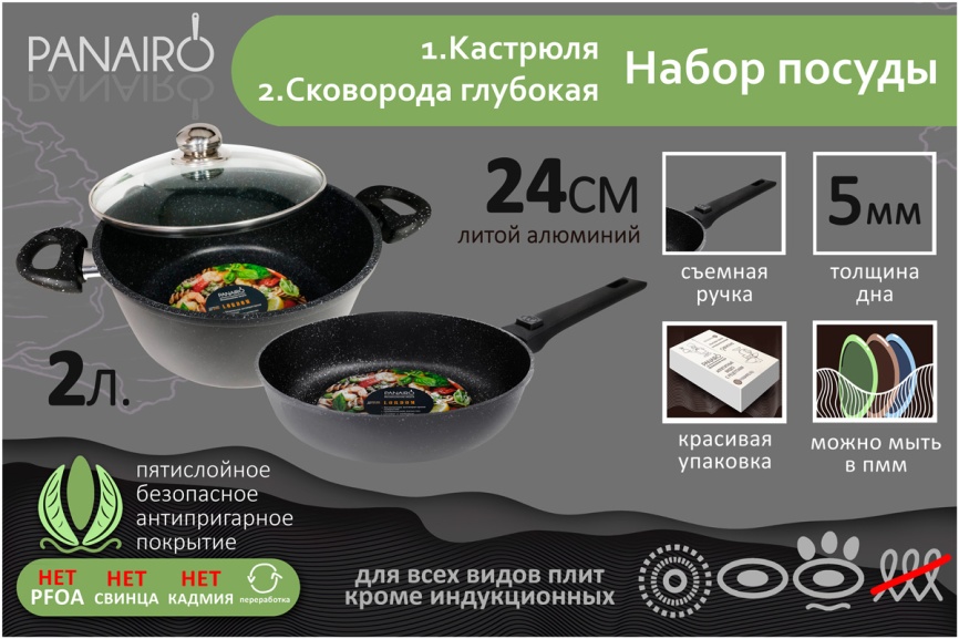 Набор посуды Panairo Lordom №2 из 3-х предметов/ гранитная крошка (L-2-NAB) фото 4
