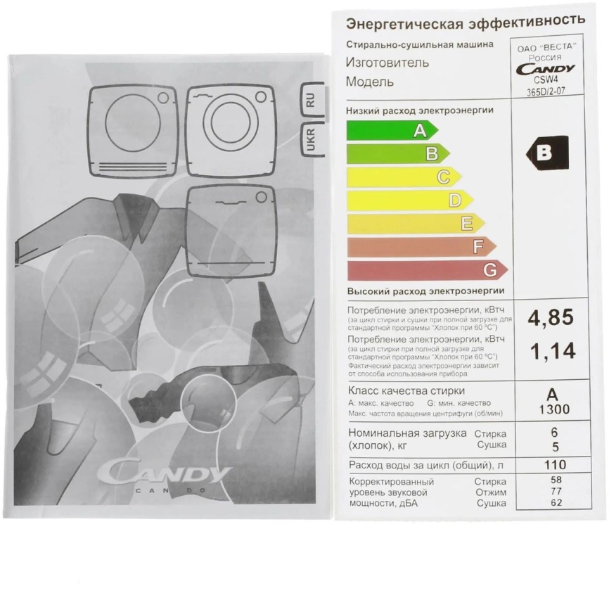 Стиральная машина с сушкой Candy CSW4 365 D/2-07 автомат 6 кг, белый фото 8