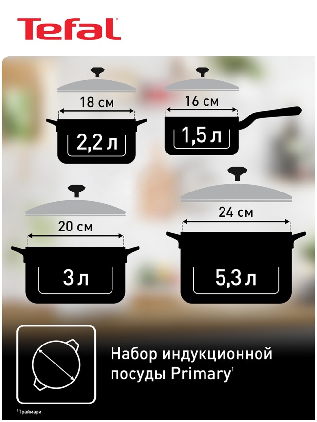 Набор посуды Tefal Primary E308SB74, 11 элементов, серебристый фото 9