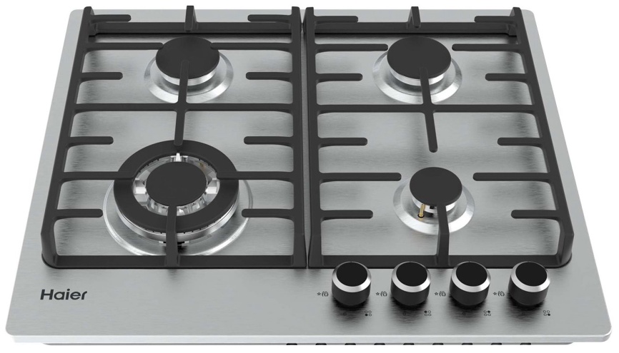 Газовая варочная панель Haier HHX-M64CWFX 58 см, 4 конфорки электроподжиг газконтроль, серебристый фото 2