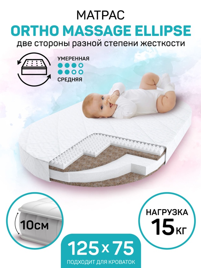 Матрас для кроватки Amarobaby с ортопедическим массажным эффектом, Ortho Massage Ellipse 1250 x 750 х 100, AMARO-331275-OM фото 9
