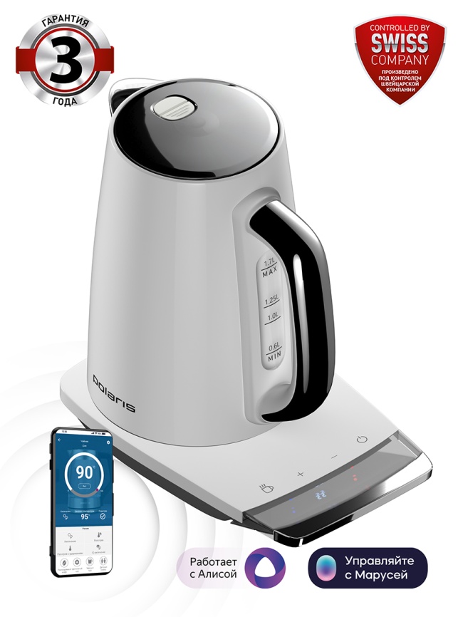 Чайник электрический Polaris PWK 1755CAD WIFI IQ Home белый фото 1