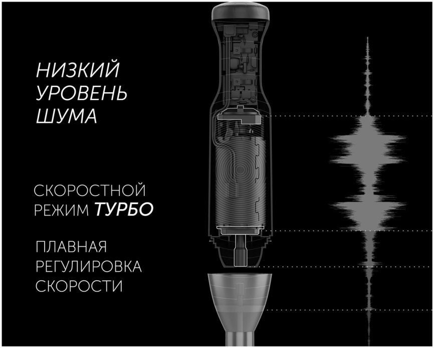 Погружной блендер Polaris PHB 1385, турбо режим, 3 в 1, черный фото 3
