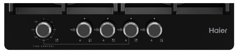 Газовая варочная панель Haier HHX-G64CNMB 58 см, 4 конфорки электроподжиг газконтроль, черный фото 2
