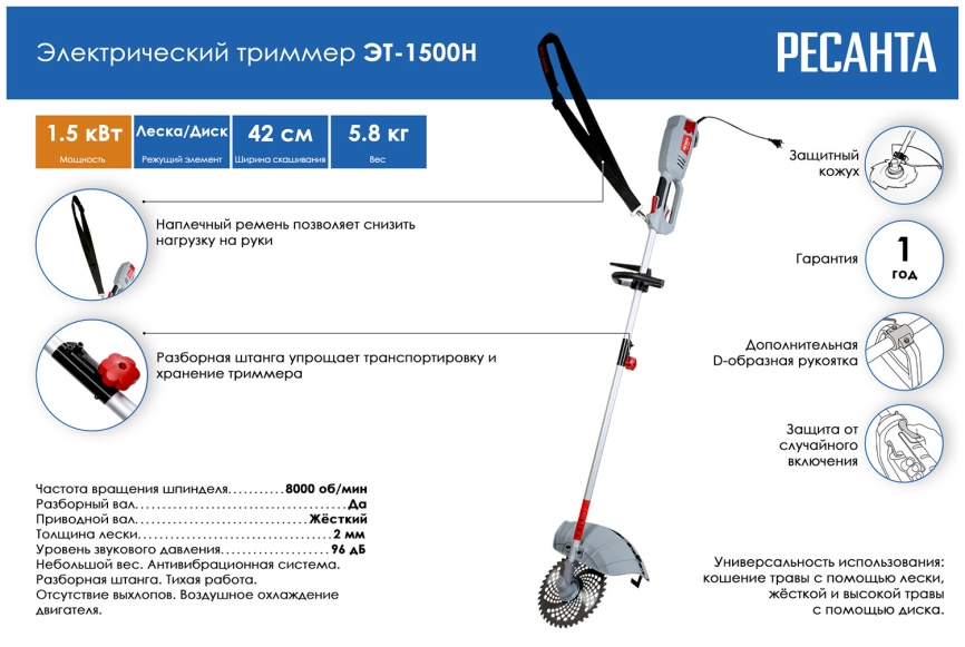 Триммер Ресанта ЭТ-1500Н фото 6