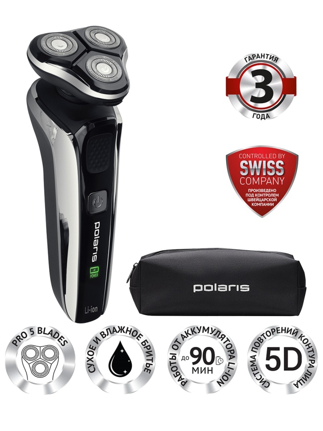 Электробритва Polaris PMR 0307RC wet&dry PRO 5 blades+, плавающая головка фото 1