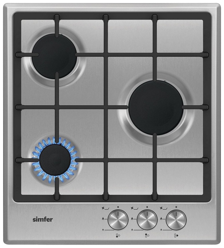 Газовая варочная панель Simfer H45V30M416 44 см, 3 конфорки электроподжиг, серебристый фото 1