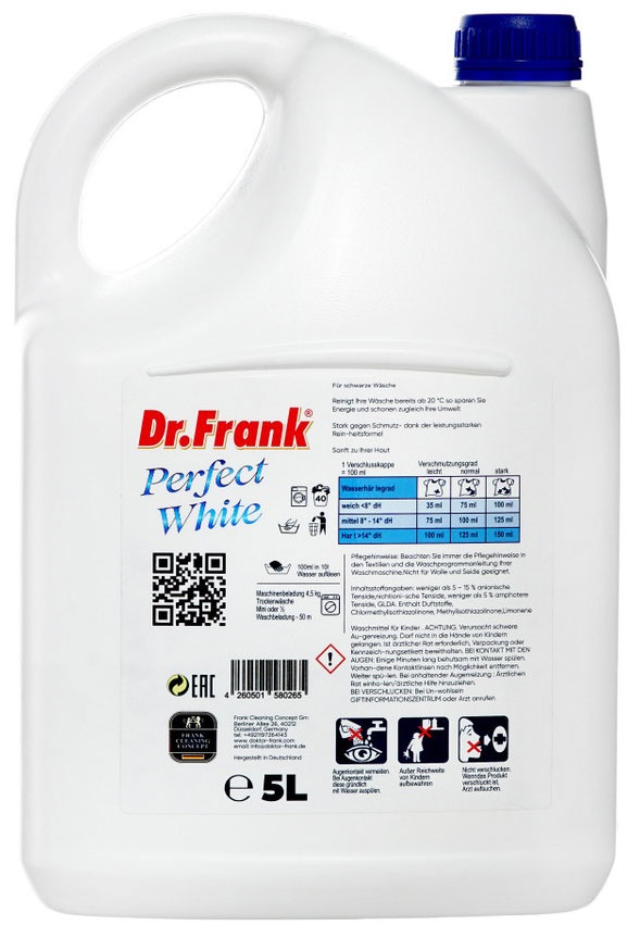 Жидкое средство для стирки белого белья Dr.Frank Perfect White 5 л. 100 стирок, DPW005 фото 2