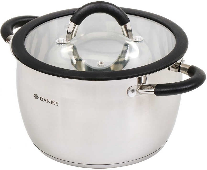 Кастрюля Daniks Орландо GS-01435-22CA нерж крышка стекло 5 л индукц фото 2